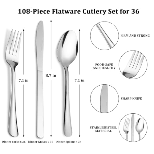 Image of 108pcs Silverware Set - Dinner Forks, Dinner Spoons & Dinner Knife