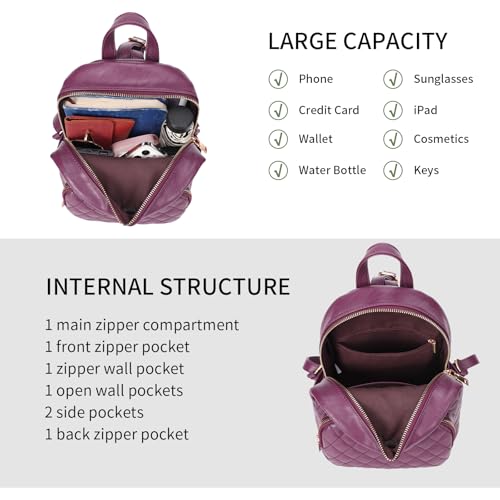Image of Quilted Small Backpack for Women PU Leather Casual Handbag Daypack Purse | Stylish Quilted Design, water-resistant premium PU leather, matches all daily outfits, lightweight for everyday carry