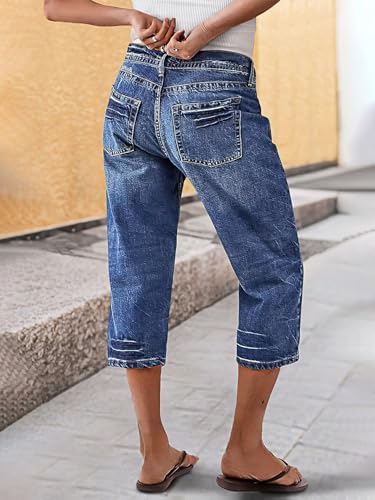 Flamingals Women's Wash Mid Rise Straight Leg Capri Jeans3