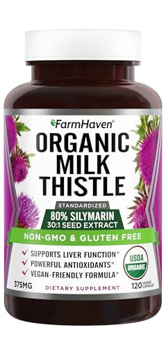 FarmHaven USDA Organic Milk Thistle Capsules |30X Concentrated Seed Extract & 80% Silymarin Standardized - Supports Liver Function and Overall Health | Non-GMO | 120 Veggie Capsules