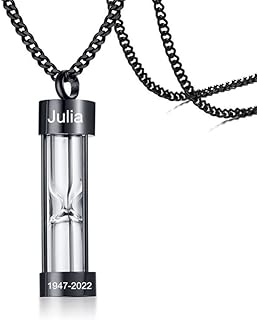 LiFashion Personalized Hourglass Urn Necklaces,Custom Name Date Engraved Cremation Urn Bottle Glass Ash Holder Pendant Keepsake Memorial Jewelry for Men Women,Free Funnel Fill Kit Set