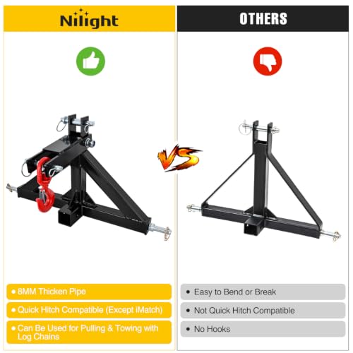 Image of Nilight 3 Point Trailer Hitch 2 inch Receiver Quick Adapter with Towing Hook