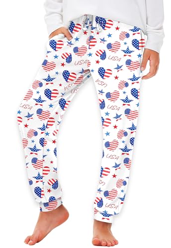 Image of Deerose 4th of July Pants American Flag Drawstring Sweatpants with Pockets 5-14 Years