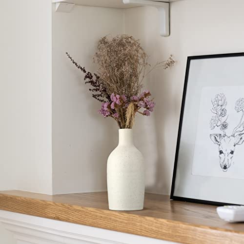 9" White Ceramic Vase For Home Decor Small White Farmhouse Vase For Flowers Pampas Grass Decorative Pottery Bud Vase For Decor Table Centerpieces, Bookshelf #TOP3