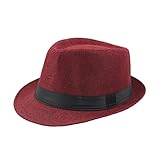 tinysiry cappello fedora cappello da uomo in lino cappello da esterno a tesa larga protezione solare cappello parasole cappello da uomo di paglia arrotolato, cappello da spiaggia per le vacanze rosso