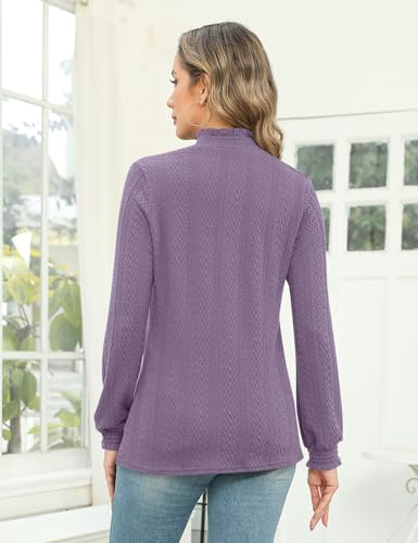 Image of Micoson Womens Mock Neck Blouses Pleated Textured Shirts Long Sleeve Stretch Casual Tunic Tops Dressy Fashion Blouse