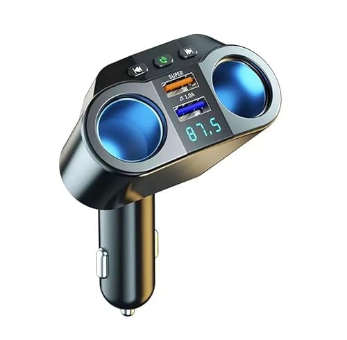 Dual Car Cigarette Charger Splitter Fast Charging with Bluetooth FM transmitter Voltmeter (Dual QC USB with Bluetooth and FM Transmitter)