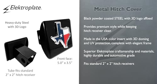 Elektroplate State of Texas Lone Star Flag All Metal Black Hitch Cover for Trucks and SUVs | Fits Standard 2\" Trailer Hitch Receivers | Premium Weatherproof