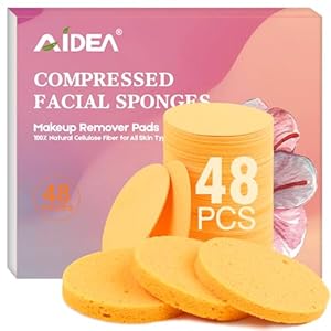 48-Count Compressed Facial Sponges-Round, AIDEA Reusable Makeup Remover Pads, Facial Pads, 100% Natural Cosmetic Spa Sponges for Facial Cleansing, Exfoliating, Sponges for Cleansing, Travel Essentials