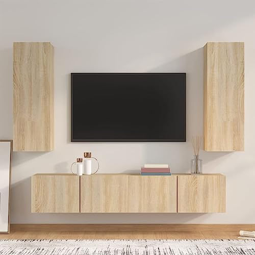 NITCA Set di Mobili Porta TV 4 pz, Set Mobile TV in Legno, Parete Attrezzata Soggiorno Moderna, Base TV Sala da Pranzo, Rovere Sonoma 80x30x30 cm Tipo 2