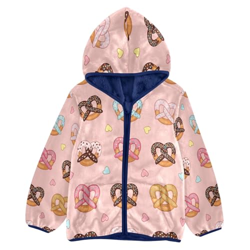 Pretzels with Sprinkles on Pink Toddler Fleece Jacket Girl Boys Hooded Fleece Jacket Coat Warm Outwear Zip-up 3-10T