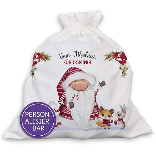 FEENSTAUB Nikolaussack Weihnachtsgnom mit Namen personalisiert,...
