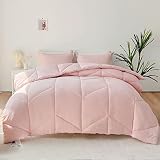 MILDLY Pink Bedding Comforter Sets, Queen Comforter Set 100% Washed Microfiber Super Soft 3 PCS, All
