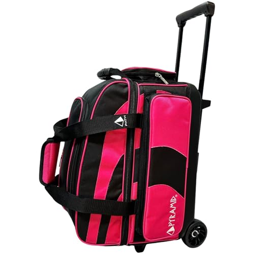 Pyramid Deluxe Double Roller 2 Ball Bowling Bag with Large Separate Shoe Compartment (Up To 2 Pairs Of Shoes) and Accessory Pockets, Sturdy Square Handle - Extends to 40" - Pro Options Available