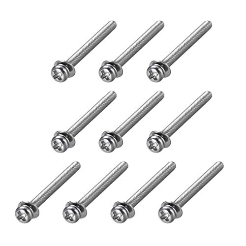 uxcell M3 x 40mm 304 Stainless Steel Phillips Pan Head Machine Screws Bolts Combine with Spring Washer and Plain Washers 10pcs