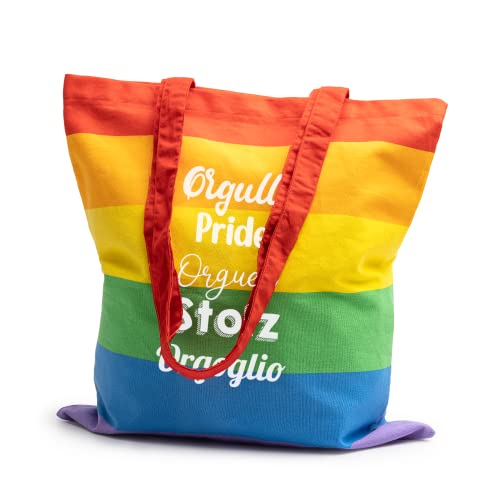 rainUP Bolsa Bandera LGTBI Tote Bag Orgullo Gay. Ecológica de Algodón 100% Natural, Reutilizable y Resistente, Ideal para Compras, Playa, Bolsos Uso Diario -Asas Largas 70cm-Diseños Únicos LGBT