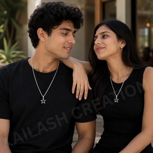 Image of Men's Stainless Steel Pendant Chain | Anti-Tarnish Silver Geometric Pendant Chain with Black Enamel Locket | Premium Stylish Neck Chain for Boys & Men | Durable Daily Wear Jewellery Gift for brother, Boyfriend and Husband