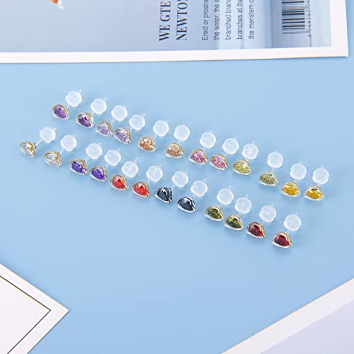 12 Pairs Plastic Earrings For Sensitive Ears, Plastic Post Stud Earrings, Star Heart Birthstone Cubic Zirconia Cz Stud Earrings For Women (Heart 3Mm) #TOP1