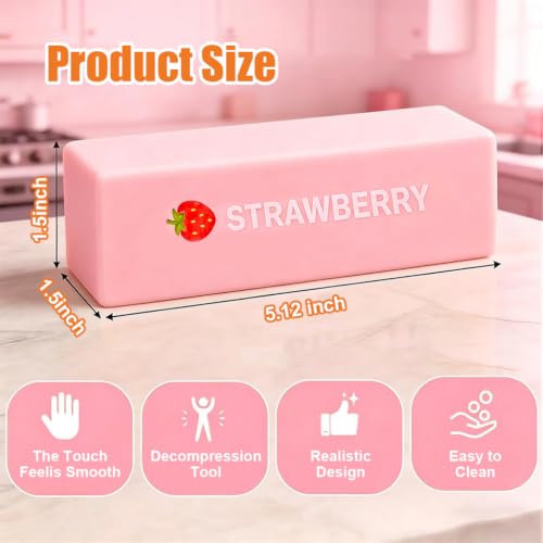 Image of PATPAT Pink Strawberry Butter Squishy Toys, Realistic Butter Stick