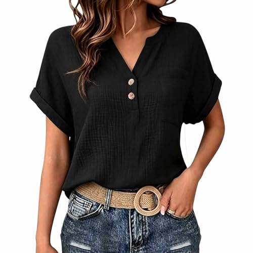 Haut tendance Y2K femme col en V chic t-shirt ample uni