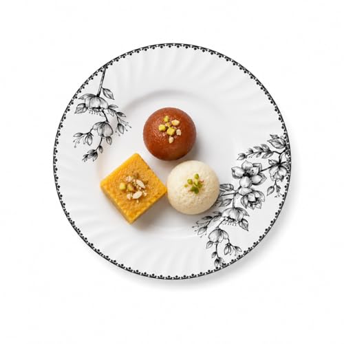 Image of Melvio By Malti 2 Pcs Quarter Plate Set for Snacks & Dessert | Premium Melamine Side Plates with Floral Design | Microwave & Dishwasher Safe Small Serving Plates for Roti | White, 8 Inch