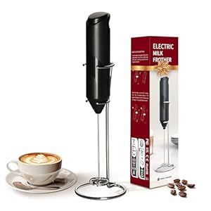 YSSOA Electric Milk Frother Handheld with Stainless Steel Stand Battery Operated Whisk Drink Mixer for Coffee, Frappe, Latte, Matcha, Hot Chocolate, Mini Hand Blender
