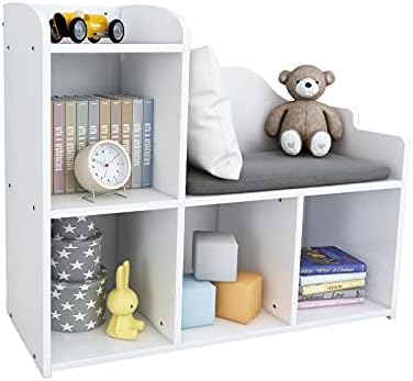 RAGOZONERY Kids Bookcase, Bookshelf for Kids, Kids Bookshelves, White Kids Bookshelf, Reading Nook with Cushion