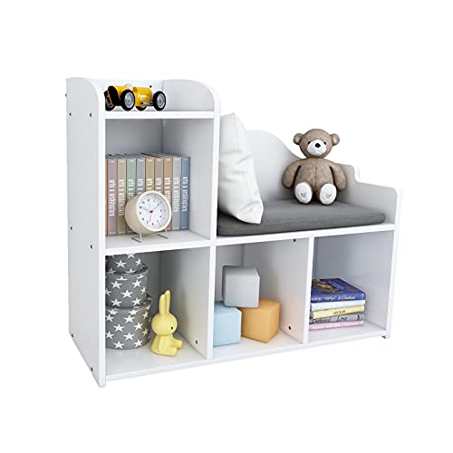 RAGOZONERY Kids Bookcase, Bookshelf for Kids, Kids Bookshelves, White Kids Bookshelf, Reading Nook with Cushion