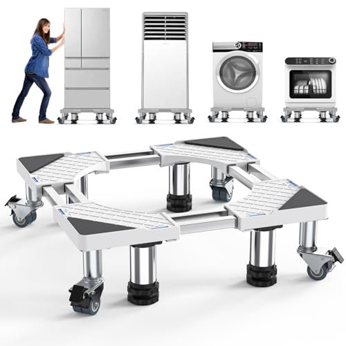 DEWEL Estructura Base para Lavadora con 4 Ruedas Superiores, 4 Patas en Negrita, Carga de Carga 500 KG, Ajustable para Frigorífico, Secadora y Congelador, Ajustable 54,5-67 cm, 14,3-14,5 cm (Blanco)