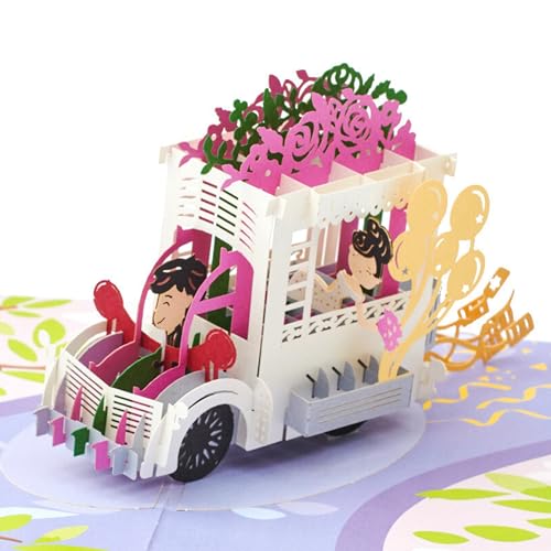 Magic Moments® Just Married Pop Up Card, Wedding Celebration 3D Cards with Bride & Groom, Beautiful Anniversary Card