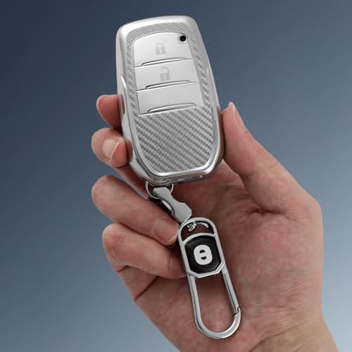 Image of keyzone Silverstar TPU Key Cover with Keychain, Compatible with Toyota Innova Crysta, Innova HyCross, Hilux 2-Button Smart Key (Silver)
