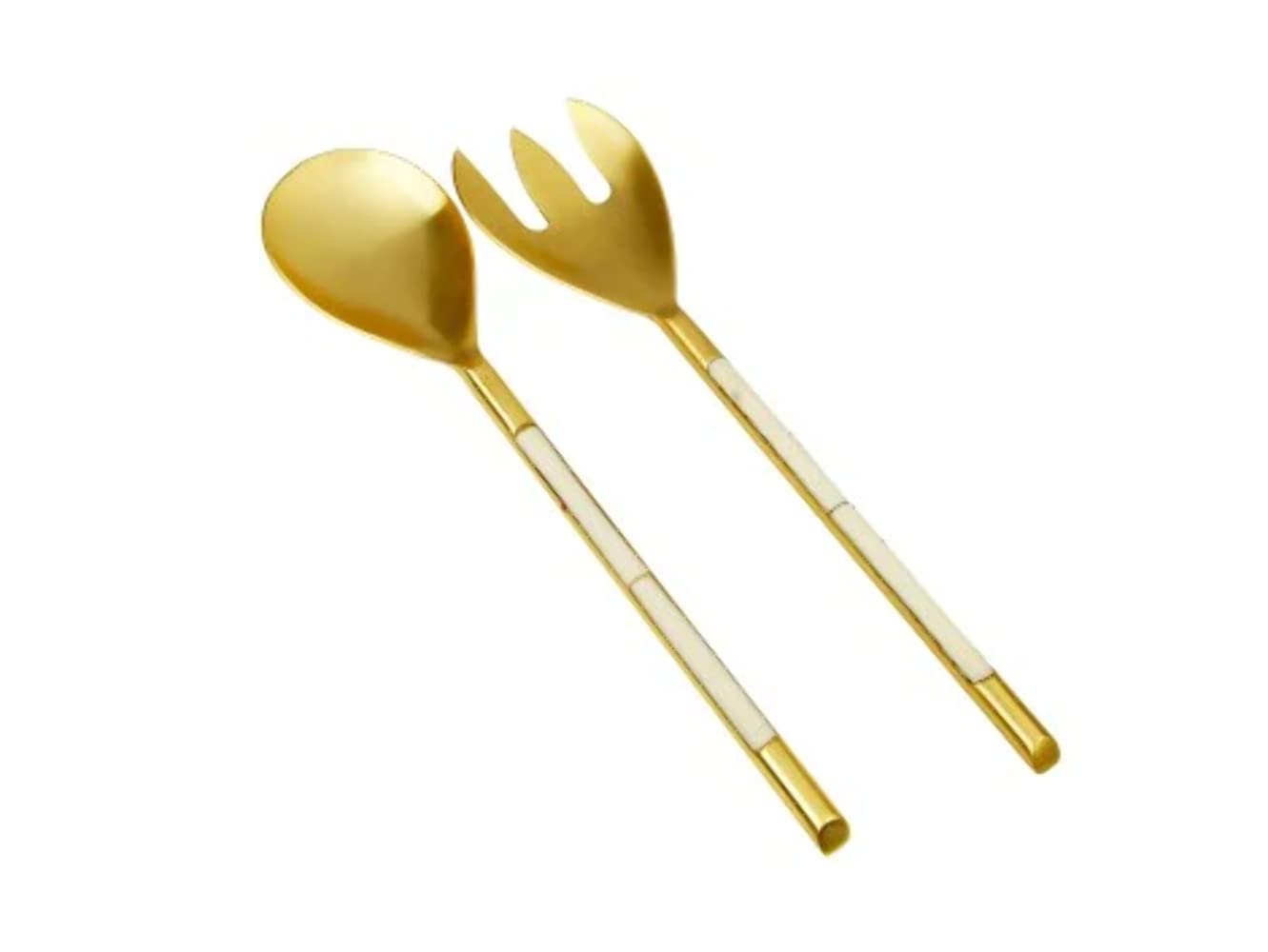 Classic Touch Decor Set of 2 Gold Stainless Steel Salad Servers w/White Handle