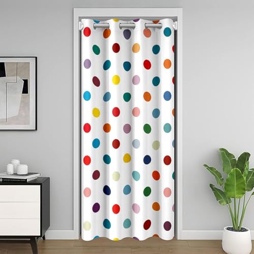 Rideau de porte à pois (1 panneau), rideau d'intimité coloré à petits pois pour enfants, filles, adolescents, cercles géométriques abstraits, rideaux de...
