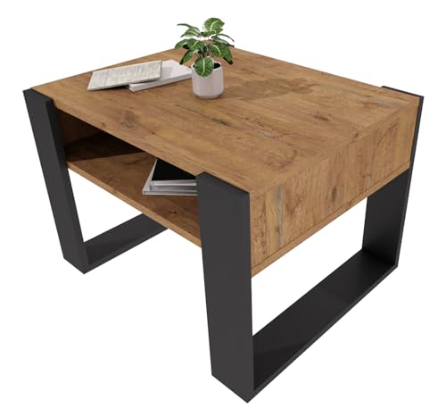 möbelkap Couchtisch 65×53.6 cm – Wohnzimmertisch aus Holzwerkstoff, Stabiler & moderner Kaffeetisch mit zusätzlicher Ablagefläche – Beistelltisch, Eiche Lancelot/Schwarz, rechteckig