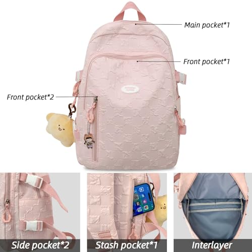 Kawaii Backpack with Cute Accessories Bookbags with Pendant Casual Lightweight Travel Daypacks (White)4