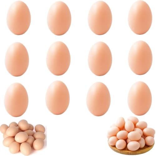 SGETHCH 12 Pcs Realistic Fake Eggs (5.2 x 3.7cm) - Life-Size White Plastic Eggs for Easter Hunts & DIY Crafts - Durable Artificial Dummy Eggs for Poultry Nesting Boxes & Training