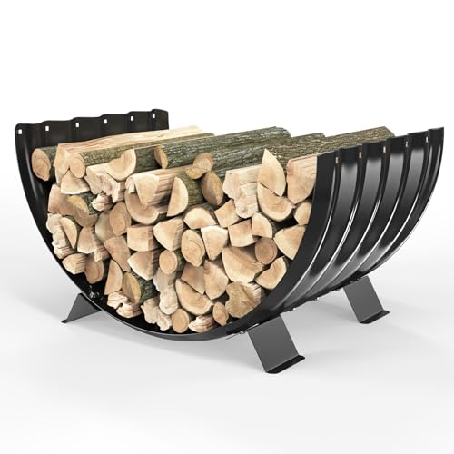 TBMLC 24 inch Diameter Semicircle Firewood Rack Storage -0.8MM Thick Galvanized Steel with Wave Pattern & 4 Stable Feet, Black Coated for Indoor/Outdoor Wood Storage (2FT Diameter)
