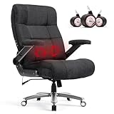 600LBS Big and Tall Massage Office Chair, Extra Wide Seat - 3D Kneading Massage & Heat Office Chair with Heavy Duty Metal Base, 3D Flip Arms, Fabric Ergonomic with Thick Spring Cushion