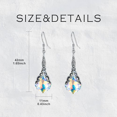 925 Sterling Silver Vintage Oxidized Victorian Leverback Dangle Drop Earrings with 16mm Purple Blue Crystal from Austria Anniversary Jewelry Gifts for Women3