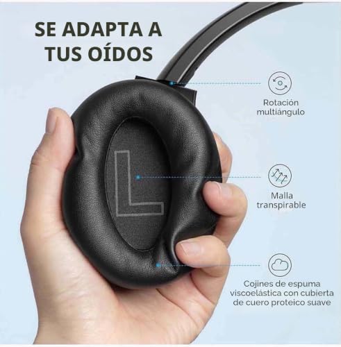 Miniatura 5 de Soundcore By Anker Q20 Auriculares Bluetooth Diadema, Cancelación De Ruido Activa, 30 Horas De Reproducción, Graves Profundos, Auriculares Inalámbricos Over Ear Y Almohadillas De Espuma Viscoelástica