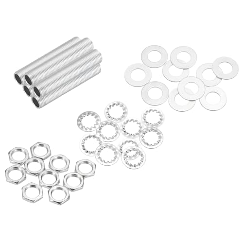 Image of MECCANIXITY 35Pcs 2 inch Lamp Pipe Nipples Kit with Hex Nuts Washers, M10 Fine Threaded Hollow Tube Repair Hardware Fasteners Assortment for Assembly Chandelier Ceiling Lamp DIY, Silver