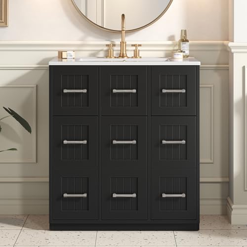 Marzzi 30" Bathroom Vanity with Sink, Freestanding Modern Fluted Bathroom