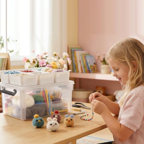 Image of 17 QT Clear Stackable Craft Storage with 1 Removable Fixed-Compartment Tray, Craft Organizers and Storage for Painting, Coloring Book & Playdoh Supplies, 2 Packs