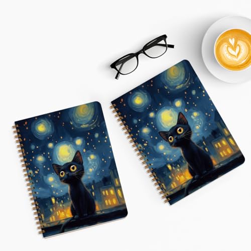 Image of 2Pcs Cat Notebook, Sky Cat College Ruled Spiral Notebook, 160 Pages Hardcover Notebooks Journals for Writing Travel Business Office, Christian Aesthetic Notebooks for Women