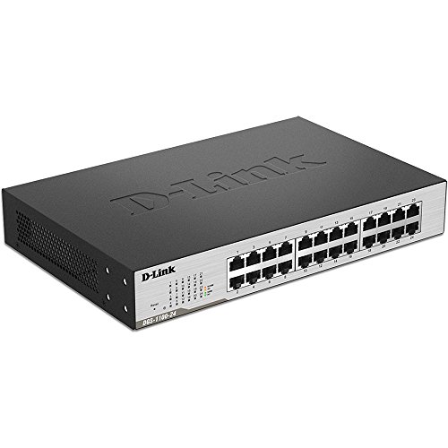D-Link Ethernet Switch, 24 Port Gigabit Easy Smart Managed Network Internet Desktop or Rack Mountable (DGS-1100-24), Black & Gray