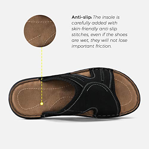 Jousen Men's Leather Sandals Arch Support Slide Outdoor Retro Fisherman Sandals For Men (Amy2004 Black 10) #TOP5