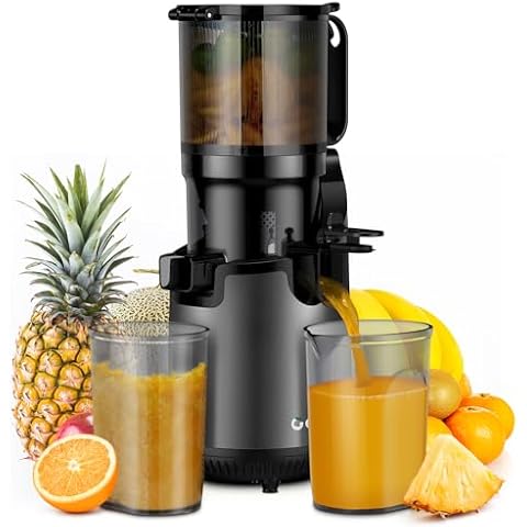 GDOR Cold Press Juicer Machines, 5.3" Extra Feed Chute Masticating Juicer Fit Whole Vegetable and Fruit, Self Feeding Slow Pure Juicer Easy to Clean, 150NM Torque for High Juice Yield, Gunmetal Gray Cover