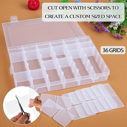 Image of 3 Pack 36 Grids Clear Plastic Organizer Box with Removable Dividers, Bead Storage Organizer Boxes, Craft Storage Containers for Organizing Jewelry, Beads, Fishing Tackles and Small Parts
