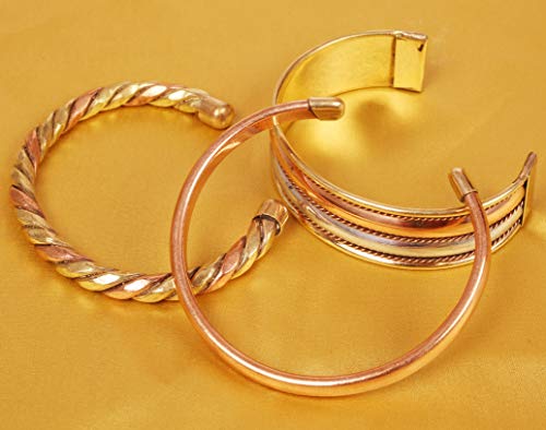 Touchstone Handcrafted By Indian Skilled Artisans Durable High Gauge Copper Brass Peace Healing Chakra Twisted Pipe Wires Braid Mediation 3 Bracelets In Natural Tones. #TOP5