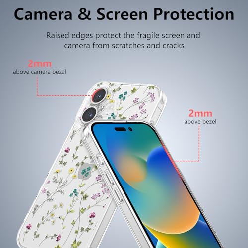 Image of RALEAVO Floral Case for iPhone 16 Plus,Cute Flowers Pattern Case,Clear | for iPhone 16 Plus Case Clear with Cute Flower Branch Pattern,Pretty Case for Girls Women,Soft Silicone Shockproof Cover